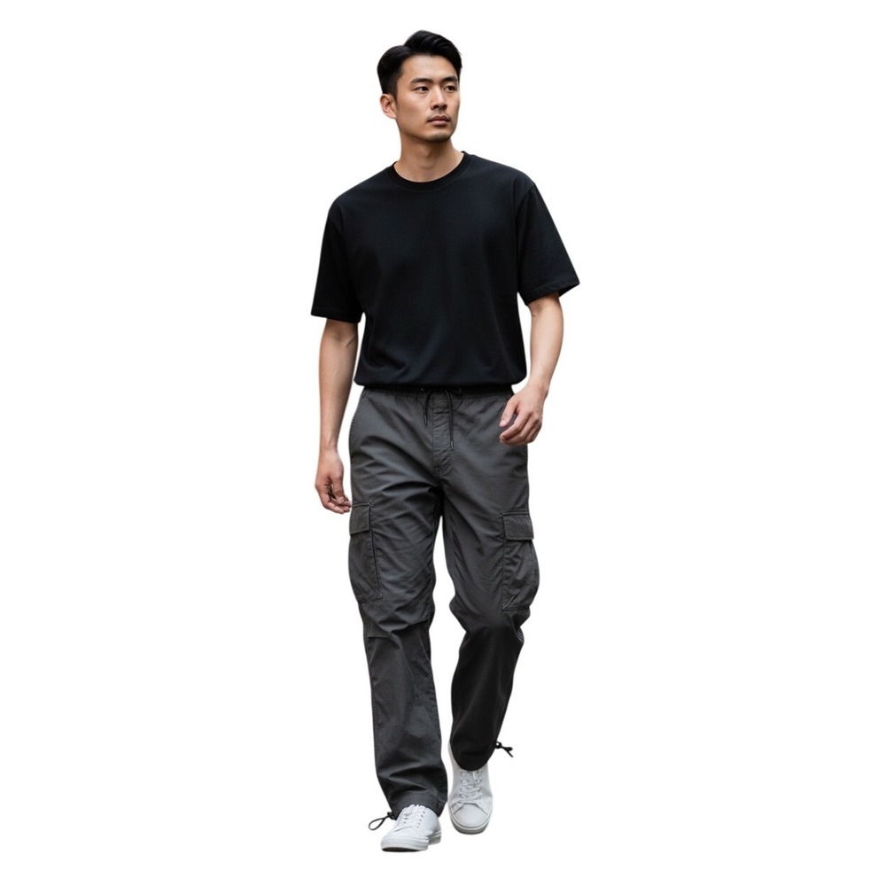 Richie Le Cargo Pants Mens M gray/brown Utility Jogger Elastic Waist Streetwear